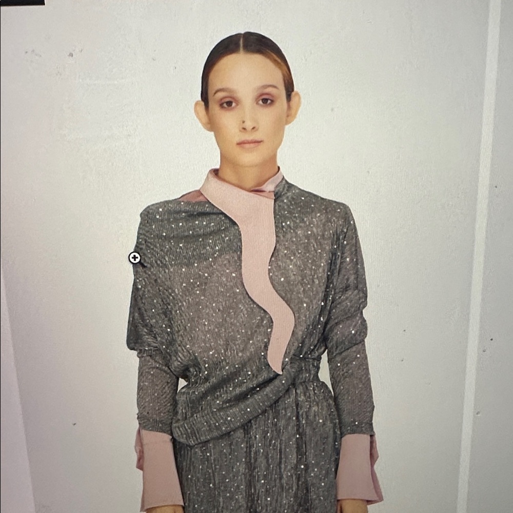 Julia Allert Party semi-sheer glitter drape top silver